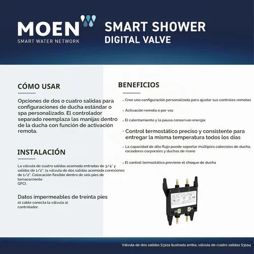Vista 9 de Moen TS3302BL - Controlador de sistema de agua digital inteligente de 2 salidas para válvula de ducha termostática, en color negro mate