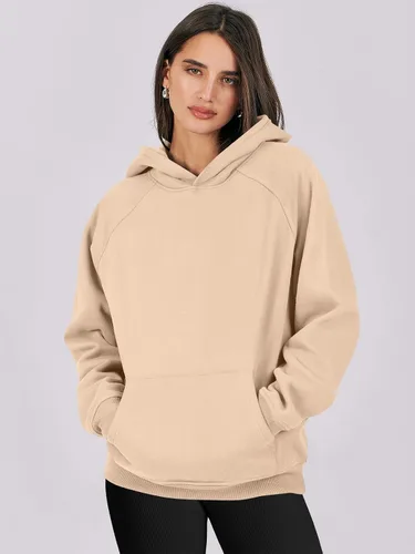Vista 2 de LOGENE Sudaderas con capucha para mujer, de manga larga, de vellón, de gran tamaño, informales, básicas, sin botones, ropa de entrenamiento de otoño