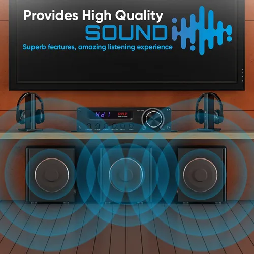 Vista 5 de Amplificador de audio inalámbrico Pyle Bluetooth para el hogar - Receptor estéreo de potencia para cine en casa de 100 W, 5.1 canales, sonido