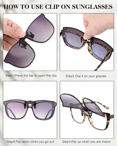 Vista 4 de 3 pares de lentes de sol polarizados con clip, grandes antirreflejos, TR90, marco ligero, abatible, para conducción, lentes de clip para mujeres