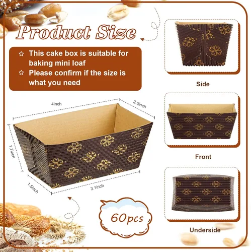 Vista 2 de Tessco 60 Piezas Mini Moldes de Pan de Papel Desechables Moldes Rectangulares de Papel para Hornear para Pan Rápido Panes Pequeños de Calabaza