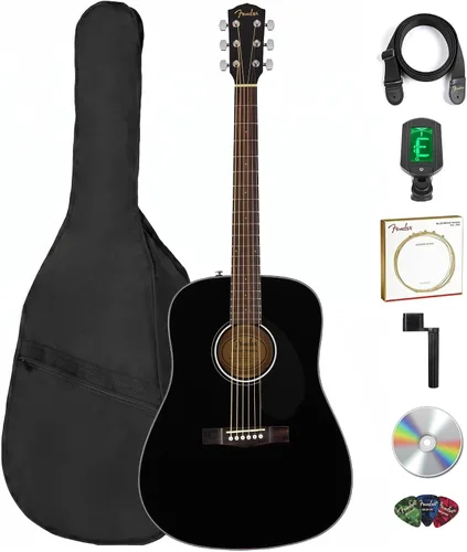 Vista 13 de Fender Guitarra acústica FA-125 Dreadnought - Paquete negro con estuche, afinador, correa, cuerdas, púas y DVD instructivo de Austin Bazaar