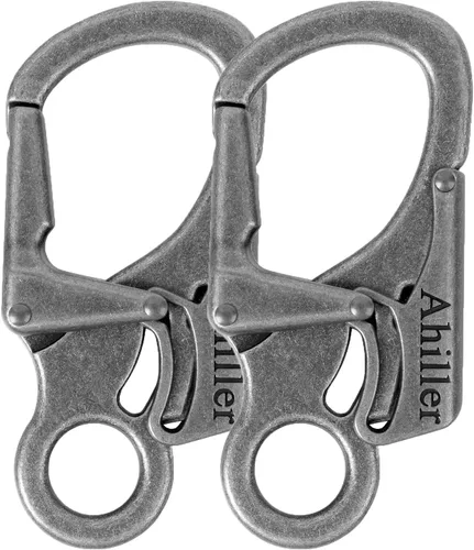 Vista 14 de Ahiller Mosquetón con clip, diseño de doble bloqueo antiapertura, llavero pesado de 3" de aleación de zinc para camping al aire libre, senderismo