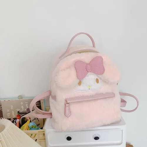 Vista 5 de ocypet Mochila de felpa de dibujos animados lindo suave y peludo, bolso Kawaii para niñas con llavero, Style-1