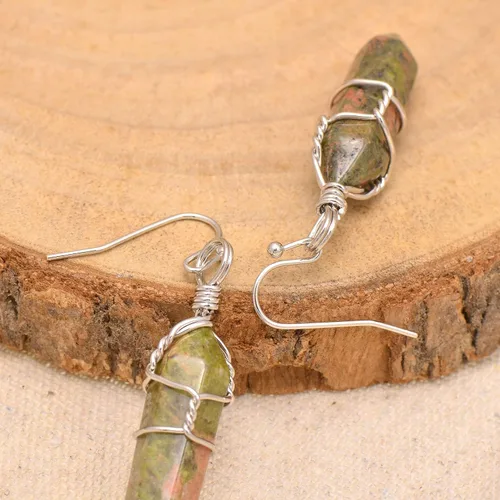 Vista 56 de Pendientes de cristal de punta envuelta en alambre de piedra pulida para mujer Reiki Energy Healing