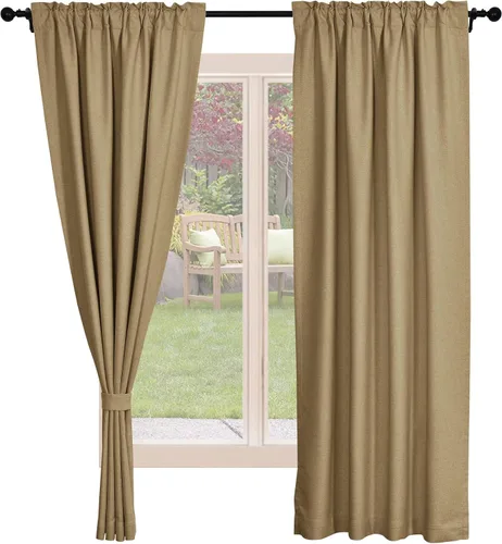 Vista 20 de Frelement Cortinas opacas de lino natural, paneles de cortinas con bolsillo para barra y pestaña trasera, para sala de estar, cortinas