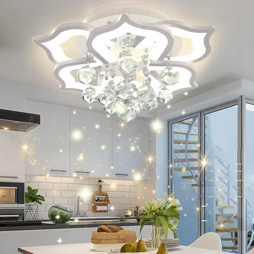 Vista 9 de AHAWILL Lámpara de techo moderna, lámpara LED de cristal empotrada con control remoto para sala de estar, dormitorio, pasillo, comedor, etc. 31.5