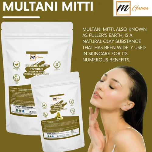 Vista 3 de Lodo Multani Mitti 100% natural purificado Fullers Earth Clay Powder de grado cosmético Mascarilla facial natural 100 GMS / 0.22 libras
