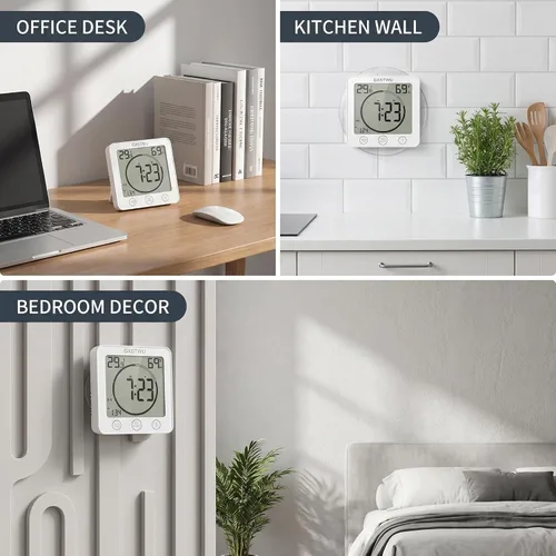 Vista 5 de Reloj de ducha digital, reloj temporizador de baño, resistente al agua para rociar agua, alarma de cuenta regresiva, temporizador de pantalla