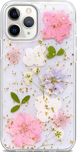 Vista 9 de Abbery Diseñada para iPhone 11 Pro Max, bonita funda transparente con diseño floral, silicona TPU, transparente, seca, flor morada real, moderna