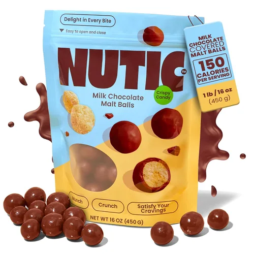 Vista 7 de Nutic Bolas de leche malteadas cubiertas de chocolate con leche gourmet – 1 libra de caramelo a granel para Navidad, vacaciones y noches de cine