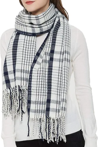 Vista 16 de Wander Agio Chal Largo de Moda para Mujer con Cuadrícula Grande, Bufanda Grande Cálida de Rejilla para Invierno Beige