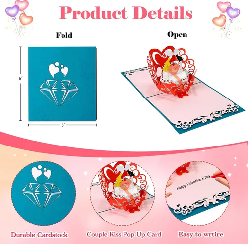 Vista 7 de FLYAB Tarjeta desplegable para el día de San Valentín, tarjeta de San Valentín desplegable para ella, él, novia, novio, esposa, marido, regalo