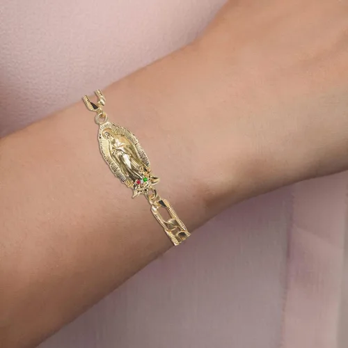 Vista 4 de Pulsera de oro de cadena virgen maría para mujeres y niñas, pulseras La Virgen De Guadalupe, pulseras de abalorios de Nuestra Señora de Guadalupe