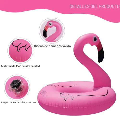 Vista 4 de Inflatable Flamingo Pool Floats with Lights, FlyfreeU Solar Powered Pink Pools Flamingo Float Rings, 42'' Lake Beach Floaties Swimming Rings Summer