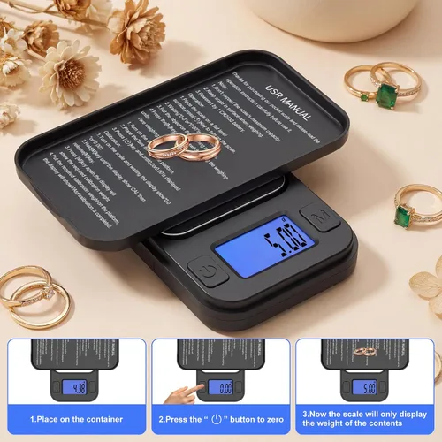 Vista 5 de Diyife Báscula de miligramo, báscula de bolsillo de alta precisión de 7.05 oz/0.0004 oz, 8 unidades con estuche de almacenamiento, báscula digital