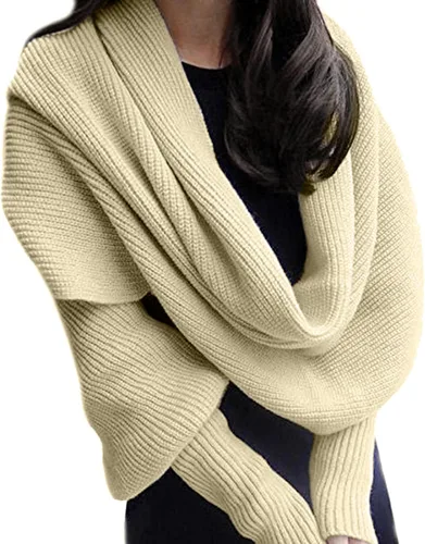 Vista 6 de Bufanda de otoño e invierno para mujer, con manga, de color sólido, de punto, con manga