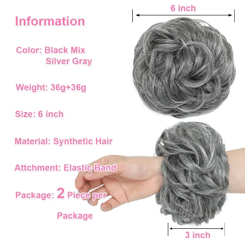 Vista 5 de KETHBE - Pieza de cabello con moño desordenado, extensiones de cabello con moño alborotado, banda elástica, piezas de cabello con moño rizado y 2