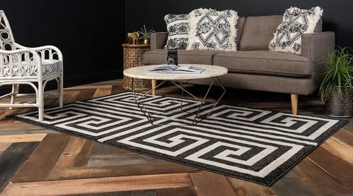 Vista 3 de Unique Loom Athens Collection - Alfombra clásica geométrica moderna con diseño de bordes, 3 pies 3 pulgadas x 5 pies 3 pulgadas, negro/beige negro
