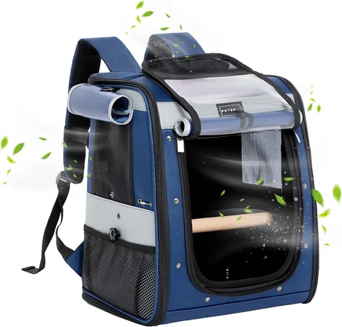Vista 12 de Petsfit Transportador de pájaros de tamaño mediano con cuenco de acero inoxidable, mochila de loro incluye bandeja deslizante para una fácil