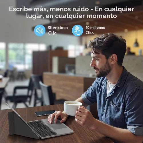 Vista 8 de Mircopack - Teclado Bluetooth plegable con panel táctil y soporte para iPad/iPhone/MacBook, 3 dispositivos, cubierta magnética de piel sintética Gris