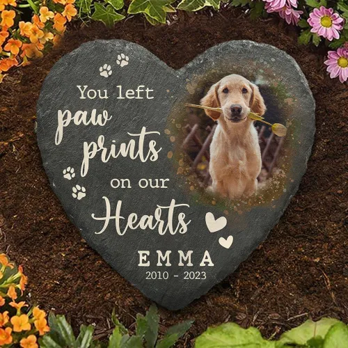 Vista 7 de Sympathy Pet Bereavement Piedra en forma de corazón con huella de perro, placa personalizada para decorar cementerios, recuerda a tus seres queridos