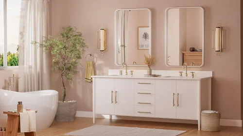Vista 27 de TETOTE Espejo de marco dorado cepillado de 16 x 24 pulgadas, espejo de tocador de baño de latón dorado para pared, espejo enmarcado rectangular