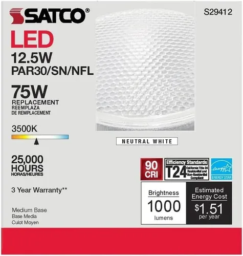Vista 7 de Satco S29412 12.5 vatios; LED PAR30SN; 3500K; paquete de 6 cumple con California