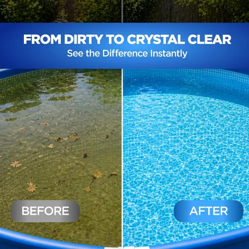 Vista 4 de FibroPool Kit de mantenimiento de piscina sobre el suelo – Poste telescópico, red desnatadora de hojas, cabezal de vacío, cepillo de piscina