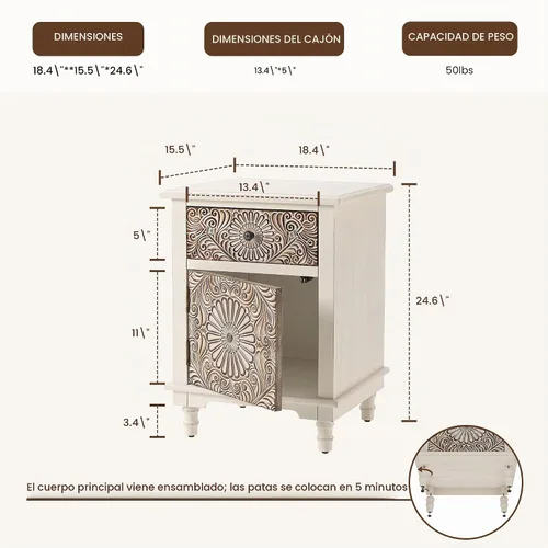 Vista 2 de COSIEST - Cómoda de acento con 2 cajones, pequeño baúl de acento vintage con 4 patas de madera, mesa auxiliar independiente para bufé, mesita