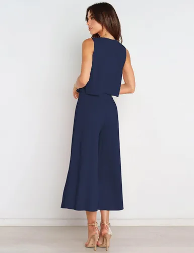 Vista 3 de Fengbay Conjunto de 2 piezas para mujer, con cuello redondo, pantalones de pierna ancha, con vuelo, con bolsillos