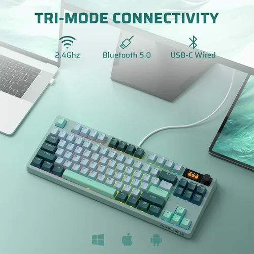 Vista 3 de LTC Nimbleback NB841 PRO - Teclado mecánico inalámbrico 75% con pantalla y perilla, 2.4 GBTUSB-C con cable RGB 84 teclas, amortiguador de 3 capas