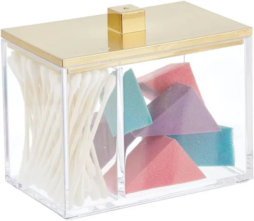 Vista 4 de mDesign Organizador Moderno Cuadrado para Encimera de Tocador de Baño, Recipiente Tarro de Almacenamiento para Hisopos de Algodón, Discos, Bolas