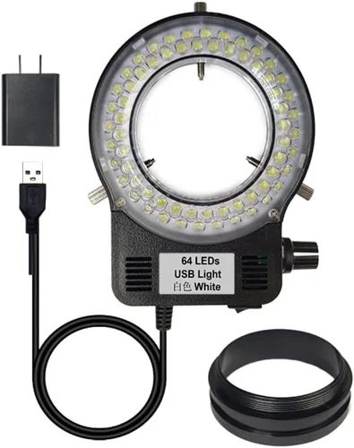 Vista 10 de 144 64 Iluminación LED de anillo de luz para microscopio estéreo, lámpara de luz de anillo ajustable industria, monocular, binocular, soldadura 64