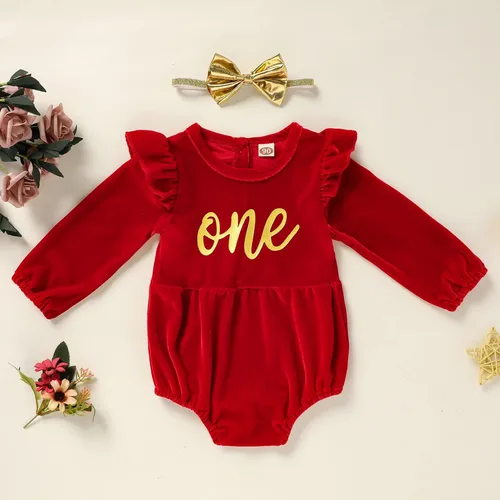 Vista 14 de GRNSHTS Ropa de primer cumpleaños para niña de terciopelo de un año de edad, mameluco de manga larga + diadema, 2 piezas de trajes de pastel