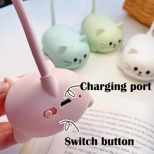 Vista 7 de Lámpara LED para Niños, Mini Lámpara de Gato para Mesa, Luz Nocturna LED Portátil, Linda Lámpara de Escritorio, Luz de Lectura Recargable por USB