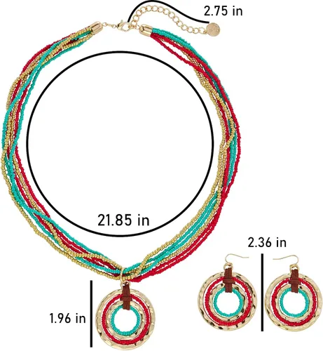 Vista 8 de Collar de cuentas de semillas de varias hebras con colgante de círculo, babero grueso, collar de racimo para mujer