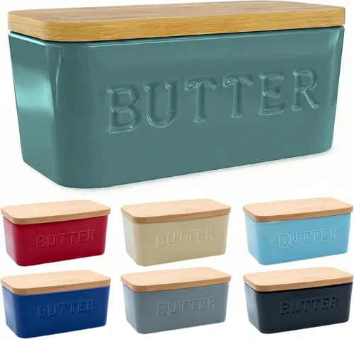 Vista 7 de PriorityChef Plato de Mantequilla Extra Grande con Tapa para Encimera, Envase de Mantequilla de Cerámica con Cubierta Hermética, Soporte