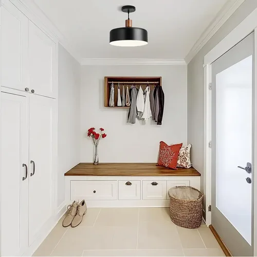 Vista 8 de Lámparas colgantes modernas de madera maciza, candelabros vintage martillados grandes de 13.8 pulgadas, lámpara colgante con acabado negro, lámparas