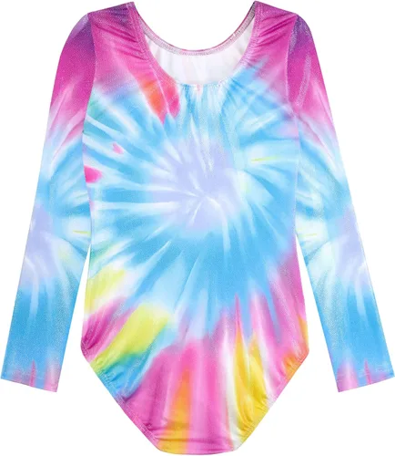 Vista 37 de HOZIY - Leotardos de manga larga para niñas, de gimnasia, para niños pequeños, trajes florales de unicornio, galaxia, arco iris, patrón de rayas