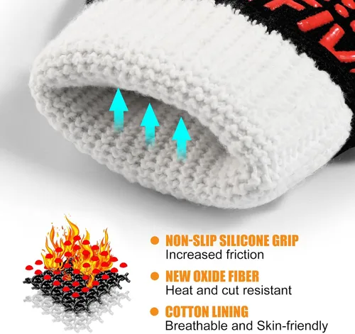 Vista 5 de Guantes para barbacoa, guantes para horno, 1472°F resistentes al calor, guantes de silicona antideslizantes para horno, cocina para cocinar, asar a