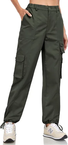 Vista 3 de VEOBIKE Women's Cargo Work Pants Elastic Waist Straight Leg Casual Travel Hiking Pants Loose Cotton Military Pants 7 Pockets