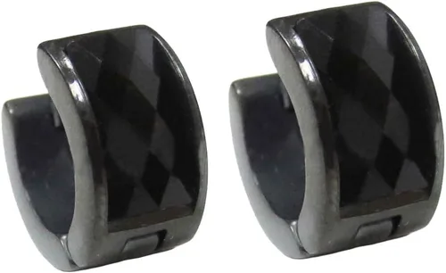 Vista 12 de Aretes de aro de acero inoxidable con cristal multicolor negro para hombres y mujeres