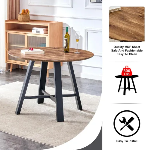 Vista 6 de Mesas redondas de 42 pulgadas, modernas mesas de comedor redondas con mesa de madera y patas de acero inoxidable, mesa circular tapizada para Marrón