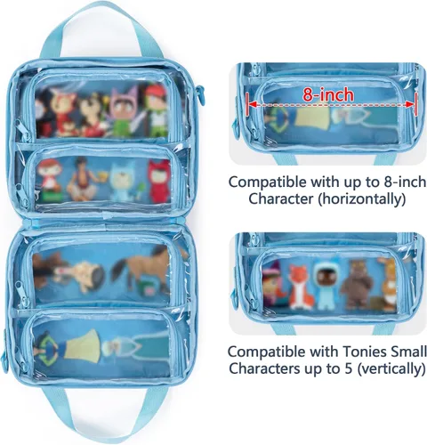 Vista 3 de LoDrid Funda compatible con personajes Toniebox (hasta 20), figura de soporte para reproductor de audio con asa y correa para el hombro, azul, solo