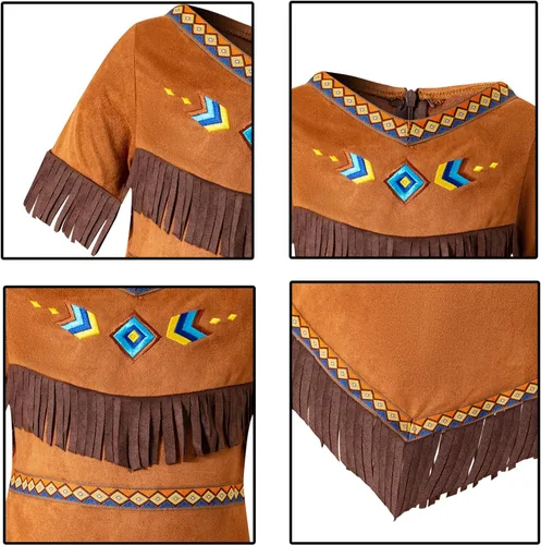Vista 3 de Vestido de Halloween para niñas, ropa de nativos americanos, traje de Acción de Gracias
