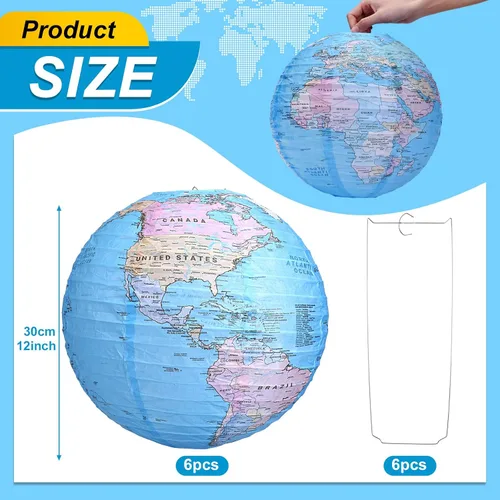 Vista 2 de Linternas de papel colgantes con diseño de globo terráqueo, decoraciones del Día de la Tierra alrededor del mundo, linternas de papel temáticas