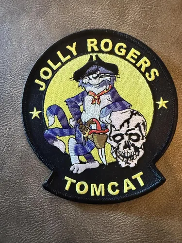 Vista 3 de VF-84 Jolly Rogers F-14 Tomcat Patch, 5 pulgadas, azul marino, gancho y bucle, Fighter Heritage, propiedad de veteranos