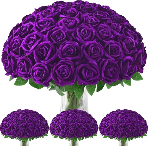Vista 17 de 50 flores artificiales de rosas negras, ramo de rosas falsas de terciopelo