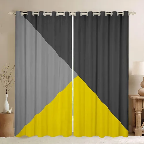 Vista 36 de Cortinas opacas de 38 pulgadas de ancho x 45 pulgadas de largo, cortinas opacas de triángulo geométrico naranja, negro, gris claro, cortinas